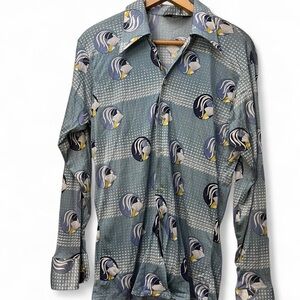 Vintage 70s JCPenney Shirt Stretch Polyester Ladies Art Deco Disco MCM medium